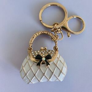 Bag Charm Keychain Accessory Moveable Handle Rhinestone Purse
